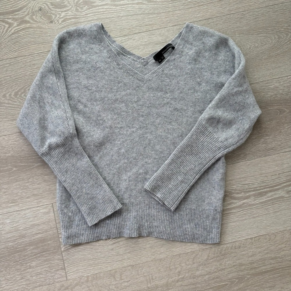 100% Cashmere Womens Heather Gray Sweater Knit V-Neck Pullover Size XS